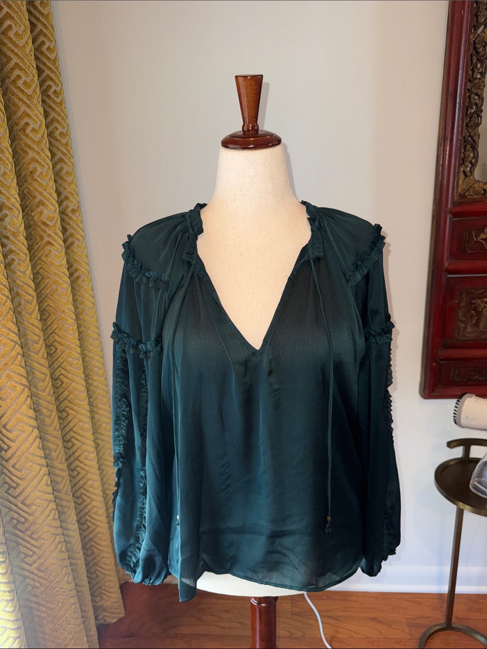 Chelsea & Violet Deep Teal V-Neck Ruffle Blouse
